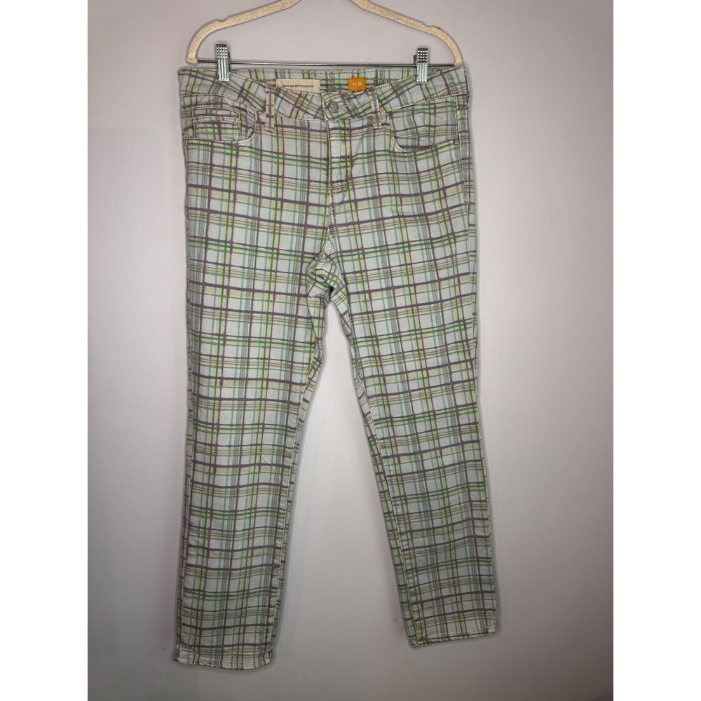 Pilcro and the Letterpress Plaid Ankle Pants Green Purple Size 31